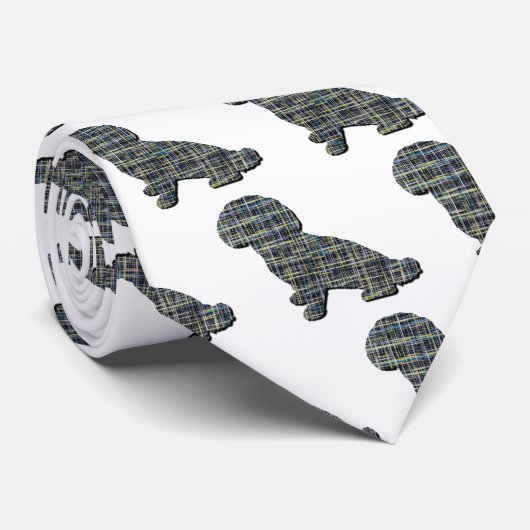 Shihpoo Dog Silhouette Yellow & Black Grid White Stropdas (Opgerold)