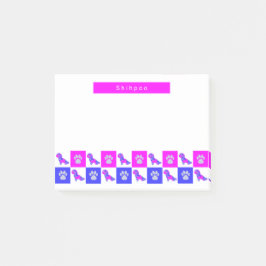 Shihpoo Silhouette Dog & Paw Hot Pink & Blue Post-it® Notes