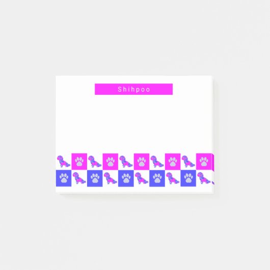 Shihpoo Silhouette Dog & Paw Hot Pink & Blue Post-it® Notes (Voorkant)