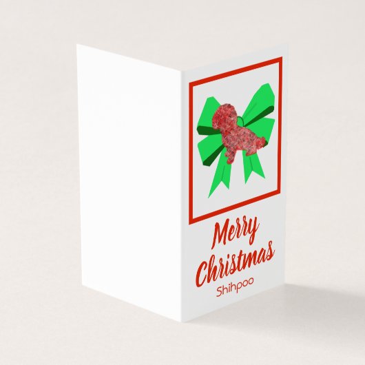 Shihpoo Silhouette Kersthond & Green Bow Gift Kaart (Buitenkant)