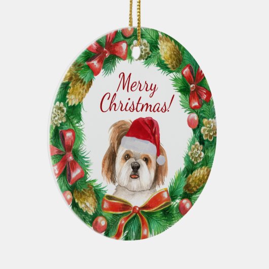 Shihtzu Dog Merry kermas Keramisch Ornament (Rechts)