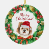 Shihtzu Dog Merry kermas Keramisch Ornament (Voorkant)