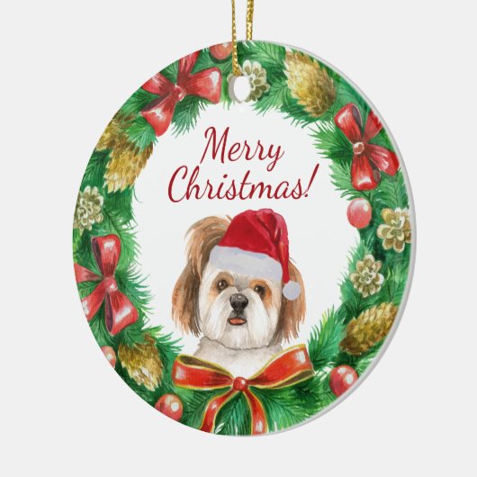 Shihtzu Dog Merry kermas Keramisch Ornament (Links)