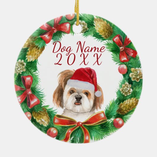 Shihtzu Dog Merry kermas Keramisch Ornament (Achterkant)
