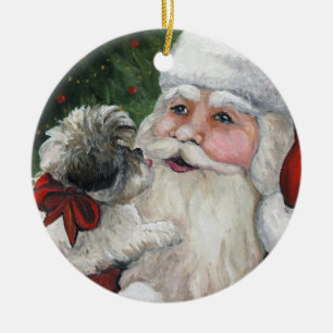 Shihtzu en Santa Dog Art kerstversiering Keramisch Ornament