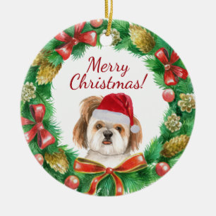 Shihtzu hond vrolijk kerstfeest keramisch ornament
