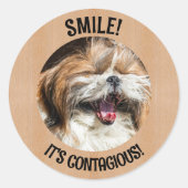 Shihtzu lachen glimlach het is besmettelijke aange ronde sticker (Voorkant)