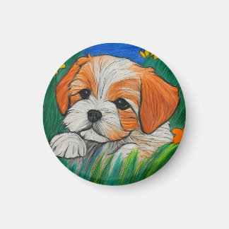 Shihtzu puppy krijt kunst look magneet