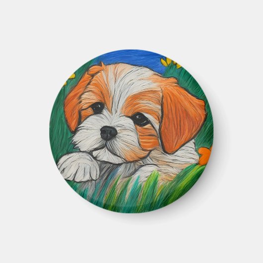 Shihtzu puppy krijt kunst look magneet (Voorkant)
