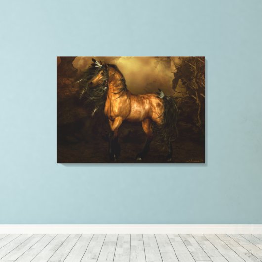 Shikoba Buckskin paard Stretched Canvas Print (Insitu (Houten vloer))