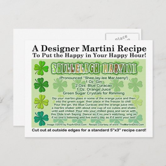 Shillelagh St. Patrick's Day Martini Recept Kaart (Voorkant / Achterkant)