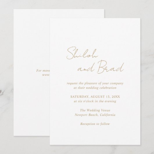 Shiloh Antiek Goud Modern Elegant Huwelijk Kaart (Voorkant / Achterkant)