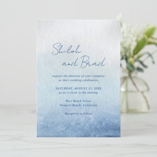 Shiloh Blue Elegant Wedding Kaart (Staand voorkant)