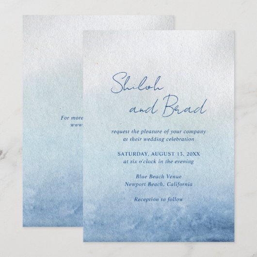 Shiloh Blue Elegant Wedding Kaart (Voorkant / Achterkant)