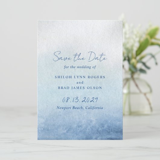 Shiloh Blue Elegant Wedding Save The Date (Staand voorkant)