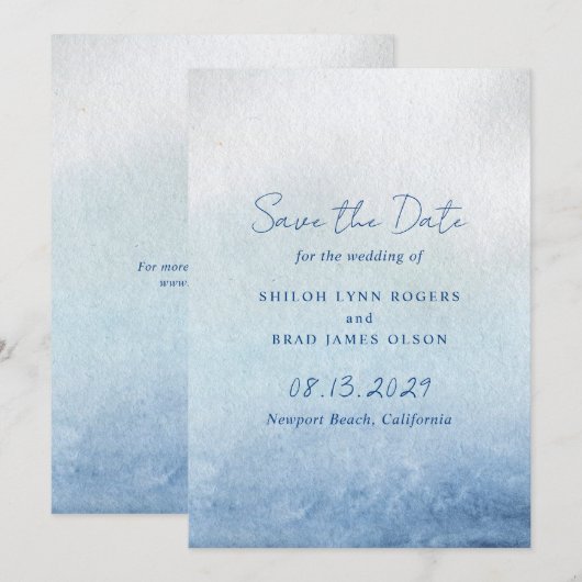 Shiloh Blue Elegant Wedding Save The Date (Voorkant / Achterkant)