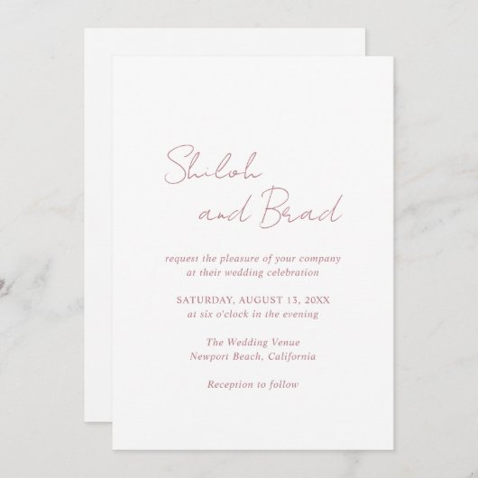 Shiloh Desert Roos Roze Modern Elegant Huwelijk Kaart (Voorkant / Achterkant)