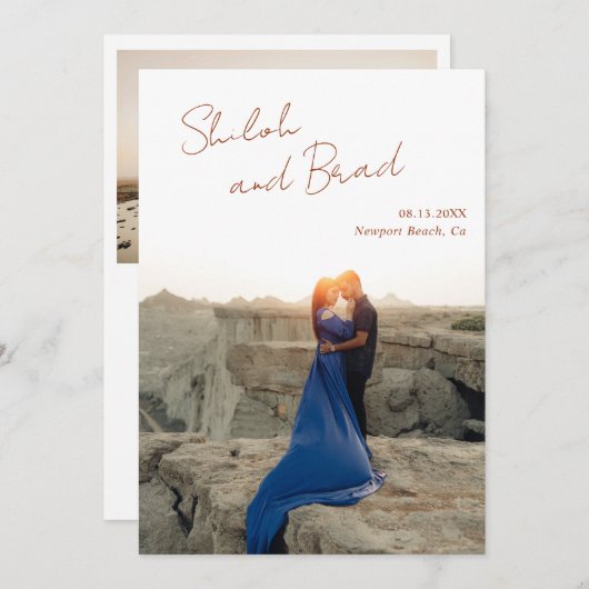 Shiloh koper moderne elegante bruiloft save the date (Voorkant / Achterkant)