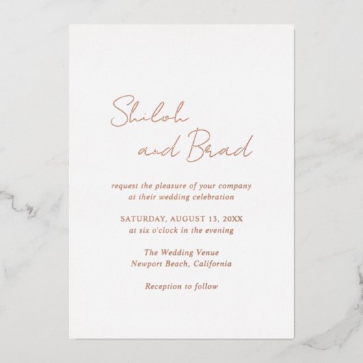 Shiloh moderne elegante bruiloft folie uitnodiging (Voorkant)