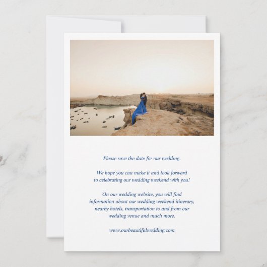 Shiloh Navy Blue Modern Elegant Huwelijk Save The Date (Achterkant)