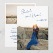 Shiloh Navy Blue Modern Elegant Huwelijk Save The Date (Voorkant / Achterkant)