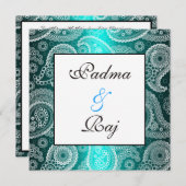Shimmer Aqua en White Paisley Wedding Invitation Kaart (Voorkant / Achterkant)
