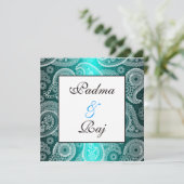 Shimmer Aqua en White Paisley Wedding Invitation Kaart (Staand voorkant)