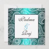 Shimmer Aqua en White Paisley Wedding Invitation Kaart (Voorkant)