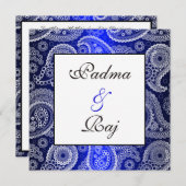 Shimmer Blue en White Paisley Wedding Invitation Kaart (Voorkant / Achterkant)