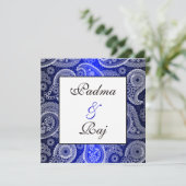 Shimmer Blue en White Paisley Wedding Invitation Kaart (Staand voorkant)