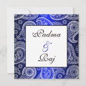 Shimmer Blue en White Paisley Wedding Invitation Kaart (Voorkant)