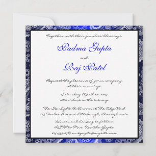 Shimmer Blue en White Paisley Wedding Invitation Kaart
