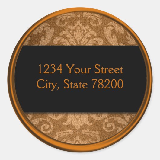 Shimmer Damask Copper Return Address Seal Ronde Sticker (Voorkant)