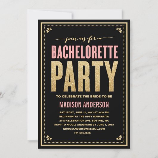 SHIMMER EN SPARKLE | INVITATIE BACHELORETTE PARTIJ KAART (Voorkant)