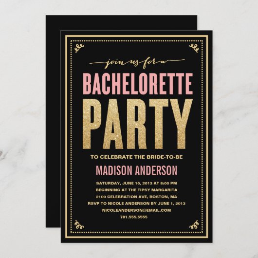 SHIMMER EN SPARKLE | INVITATIE BACHELORETTE PARTIJ KAART (Voorkant / Achterkant)