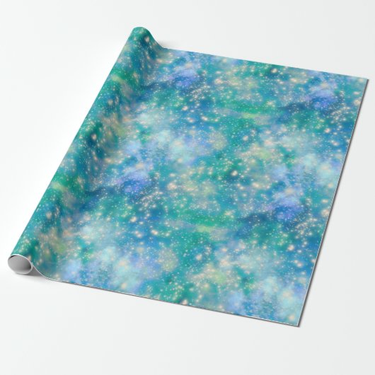 Shimmer Galaxy blauw groen Cadeaupapier (Uitgerold)