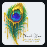 Shimmer Gold Drip Beauty Glam Peacock Feather Vierkante Sticker<br><div class="desc">Shimmer Gold Drip Beauty Glam Pauw Veer Stickers</div>