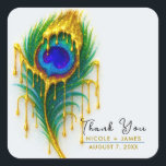 Shimmer Gold Drip Beauty Glam Peacock Feather Vierkante Sticker<br><div class="desc">Shimmer Gold Drip Beauty Glam Pauw Veer Stickers</div>