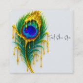 Shimmer Gold Drip Beauty Glam Peacock Feather Vierkante Visitekaartje (Voorkant)