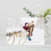 Shimmer Gold Foil Joy Typographic Full Photo Feestdagenkaart (Staand voorkant)