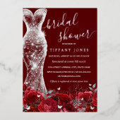 Shimmer Jurk Rood Zilver Roos Vrijgezellenfeest Folie Uitnodiging (Voorkant)