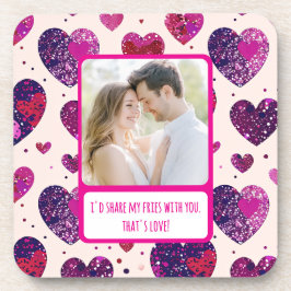 Shimmer Paarse hart Deel mijn frietjes Bier Onderzetter