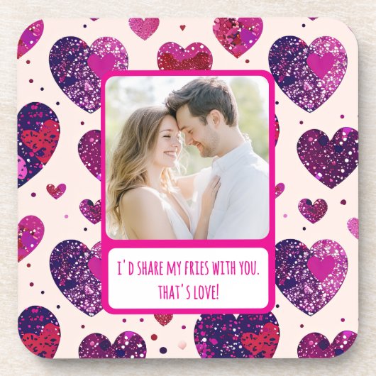 Shimmer Paarse hart Deel mijn frietjes Bier Onderzetter (Voorkant)