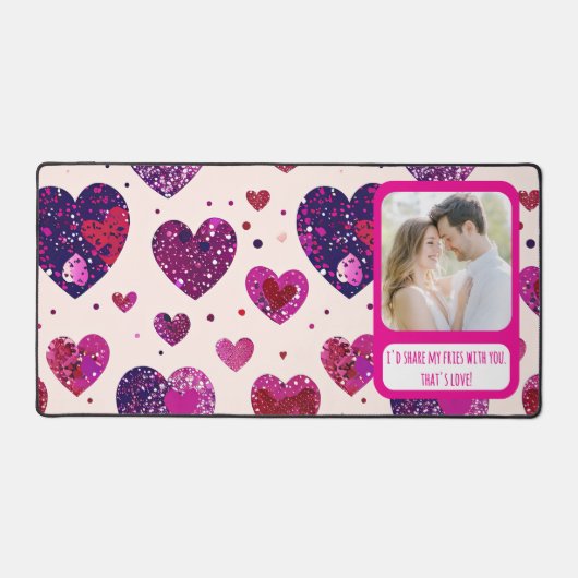 Shimmer Paarse hart Deel mijn frietjes Bureaumat (Voorkant)