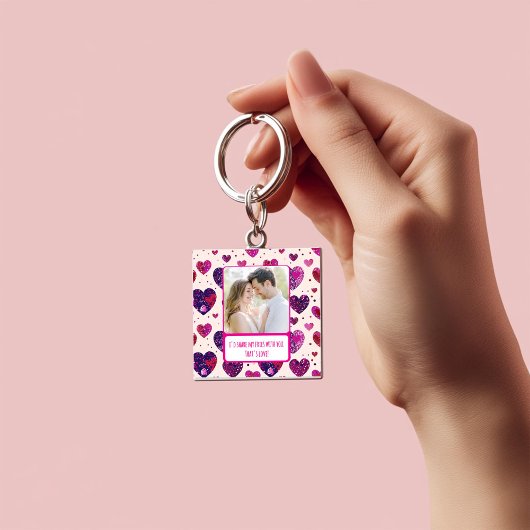 Shimmer Paarse hart Deel mijn frietjes Sleutelhanger