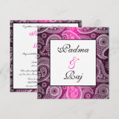 Shimmer Pink and White Paisley Wedding Invitation Kaart (Voorkant / Achterkant)