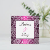 Shimmer Pink and White Paisley Wedding Invitation Kaart (Staand voorkant)