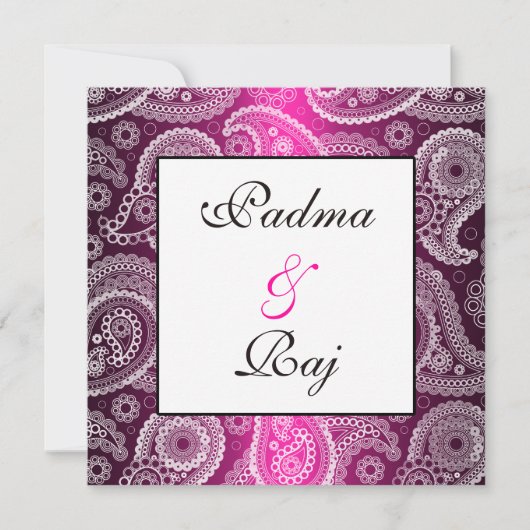 Shimmer Pink and White Paisley Wedding Invitation Kaart (Voorkant)