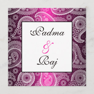 Shimmer Pink and White Paisley Wedding Invitation Kaart