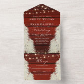 Shimmer Rustieke Houten Strijklichten Boom Bruilof All In One Uitnodiging (Binnen)